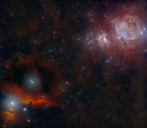 M42 im Sternbild Orion mit Pferdekopf- und Flammennebel